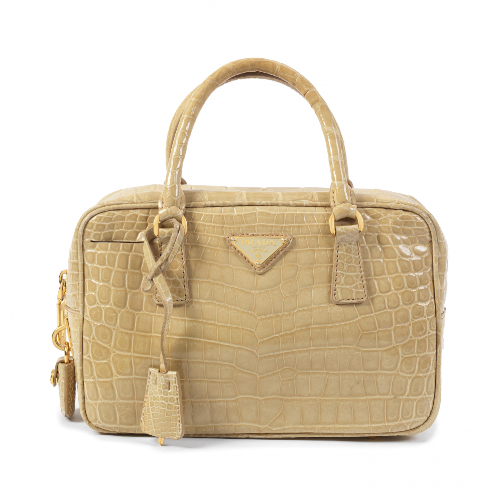 Prada: a Beige Crocodile Bauletto Small Top Handle Bag