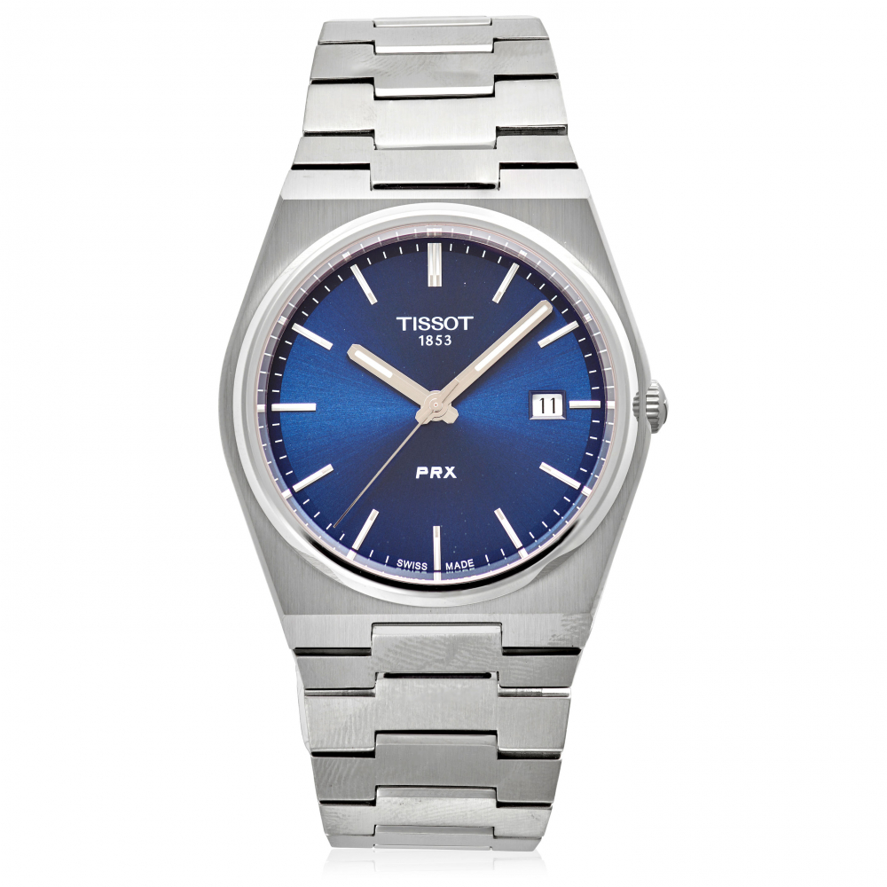 TISSOT. A STAINLESS STEEL QUARTZ CALENDAR BRACELET WATCH