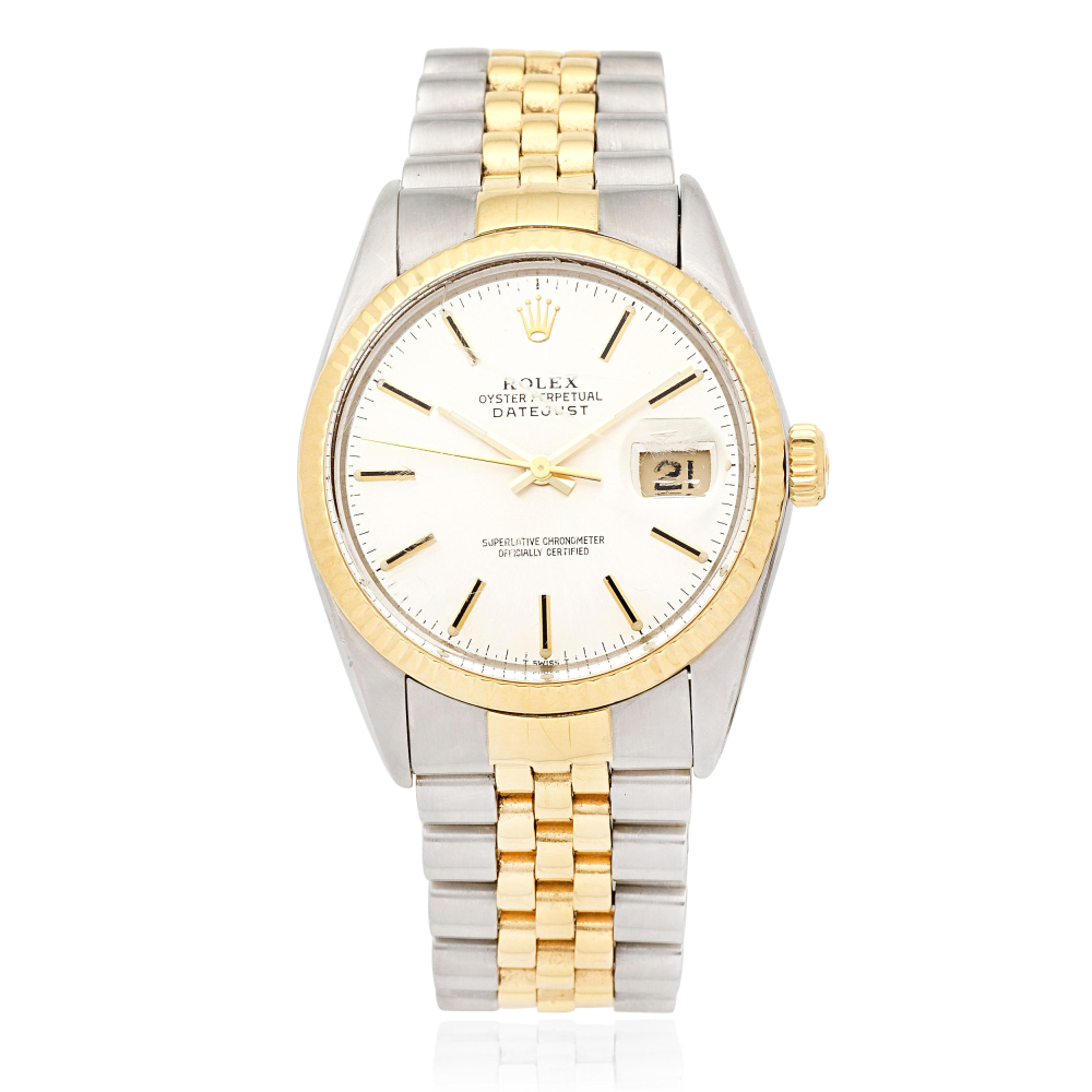 Rolex. A stainless steel and gold automatic calendar bracelet watch