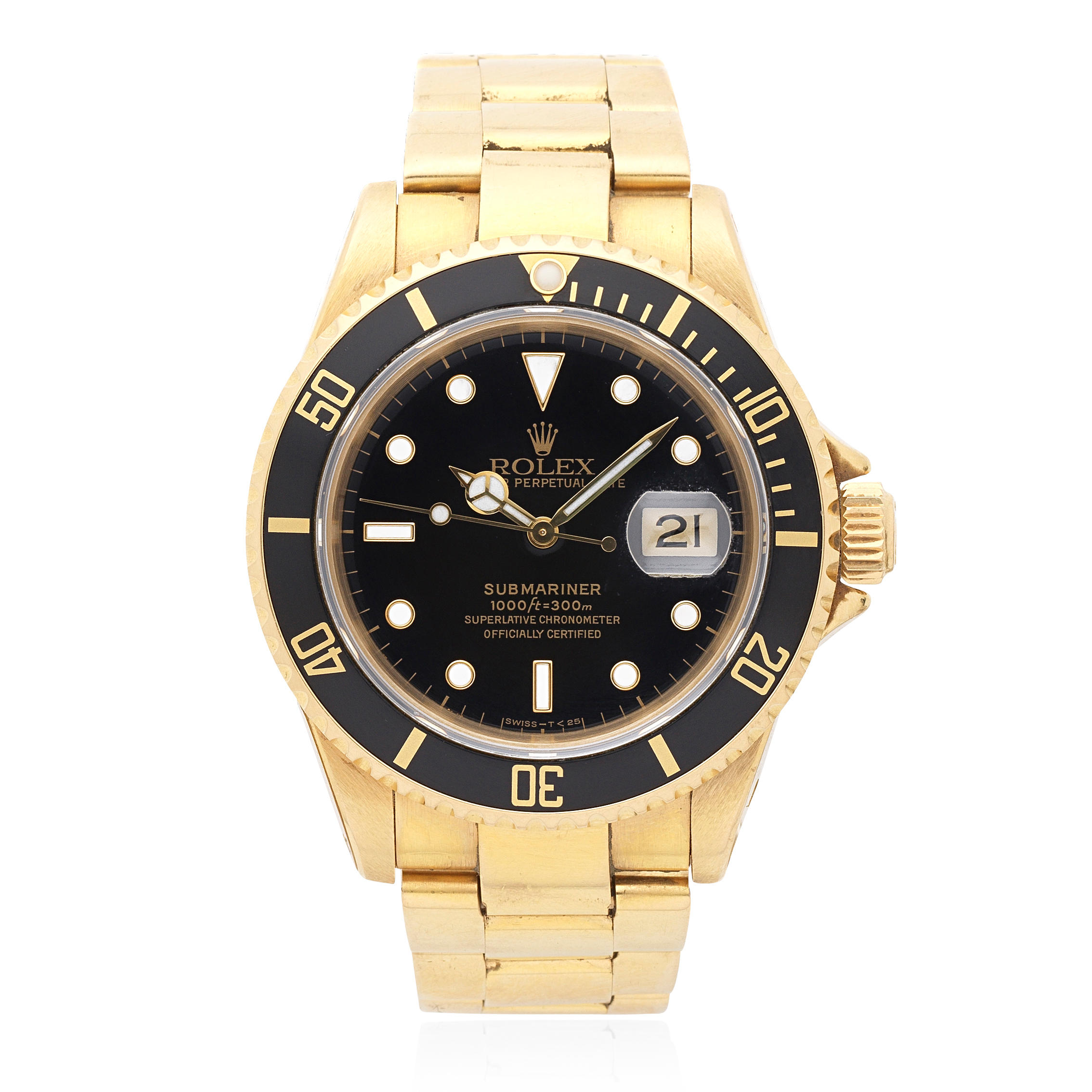 Rolex. An 18K gold automatic calendar bracelet watch