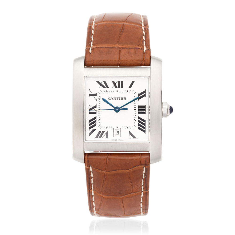 Cartier. A stainless steel automatic calendar wristwatch