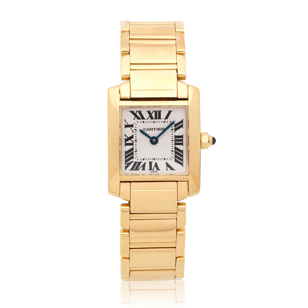 Cartier. A lady's 18K gold quartz bracelet watch