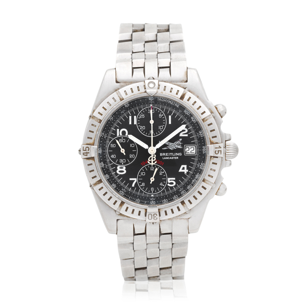 Breitling. A limited edition stainless steel automatic calendar chronograph bracelet watch