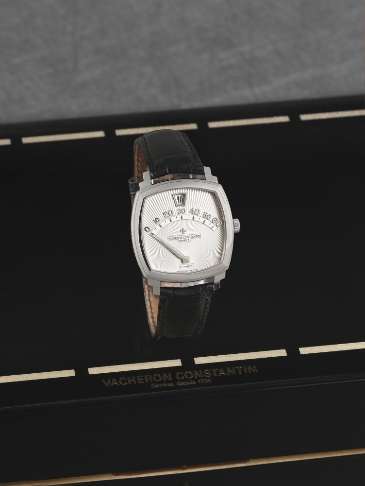Vacheron Constantin. A fine and unusual 18K white gold automatic jump hour wristwatch