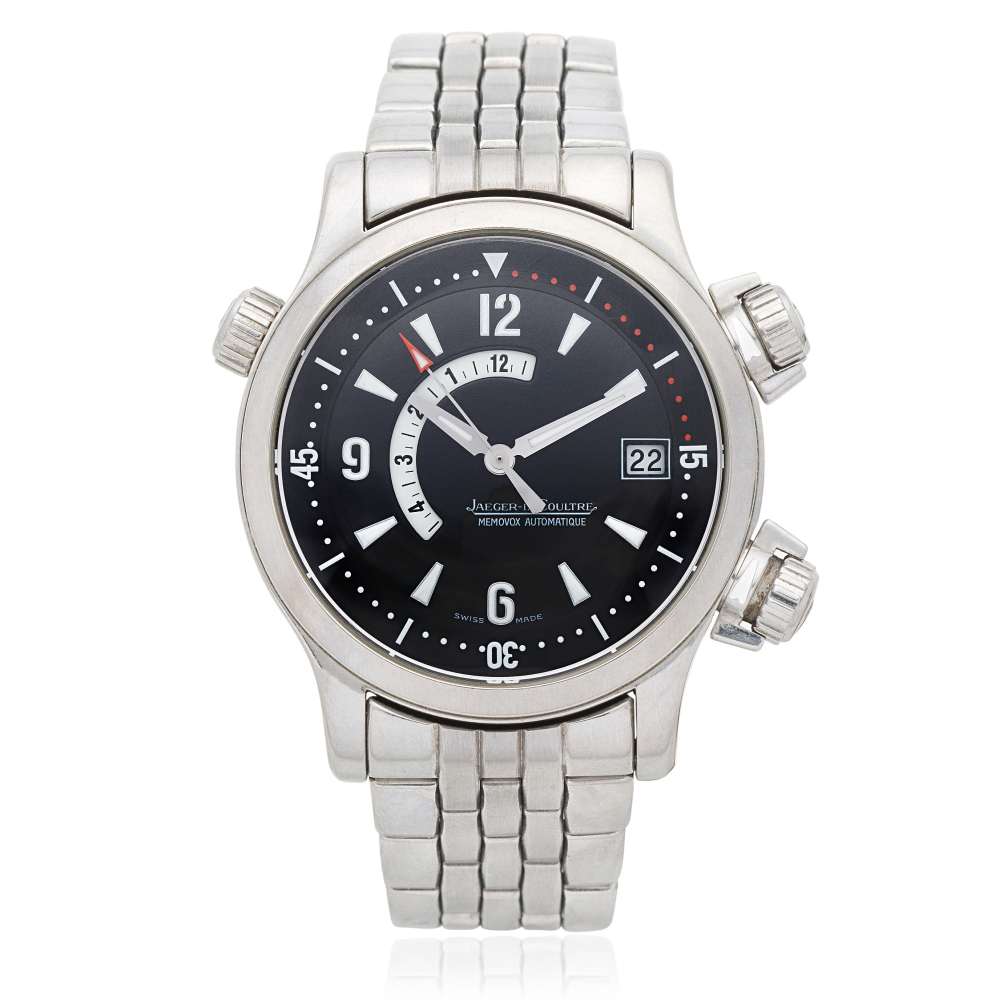Jaeger-LeCoultre. A stainless steel automatic calendar bracelet watch with alarm