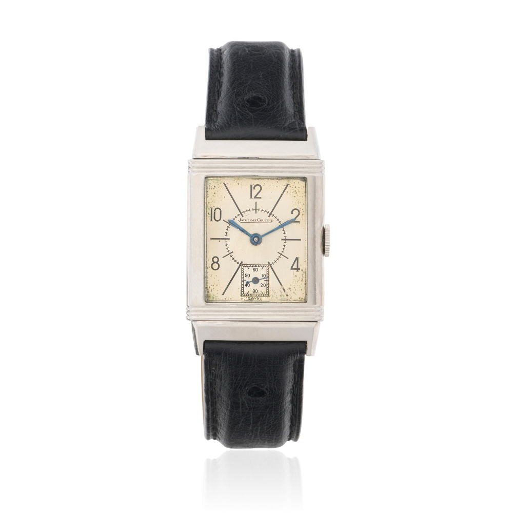 Jaeger-LeCoultre. A stainless steel manual wind reversible rectangular wristwatch