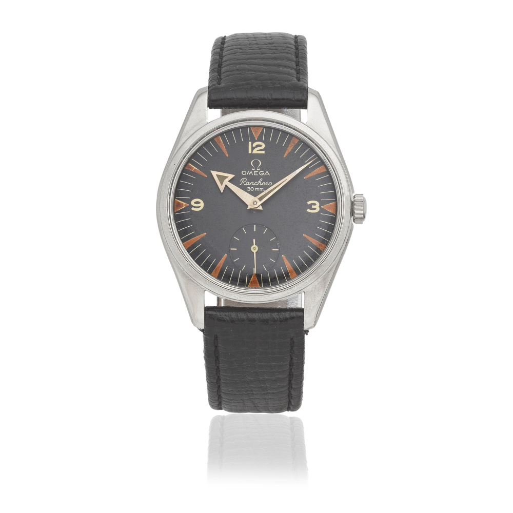Omega. A stainless steel manual wind wristwatch