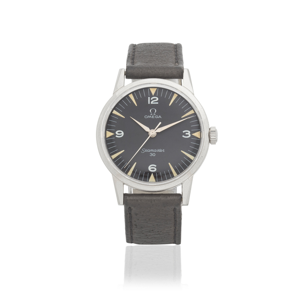 Omega. A stainless steel manual wind wristwatch
