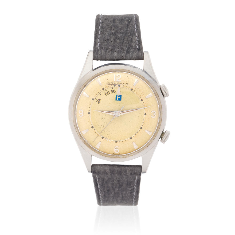Jaeger-LeCoultre. A stainless steel manual wind 'parking' alarm wristwatch
