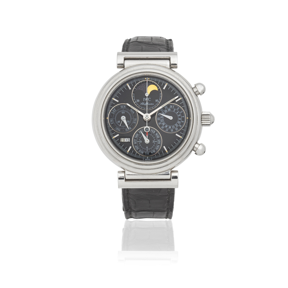 IWC. A stainless steel automatic perpetual calendar chronograph wristwatch with moon phase