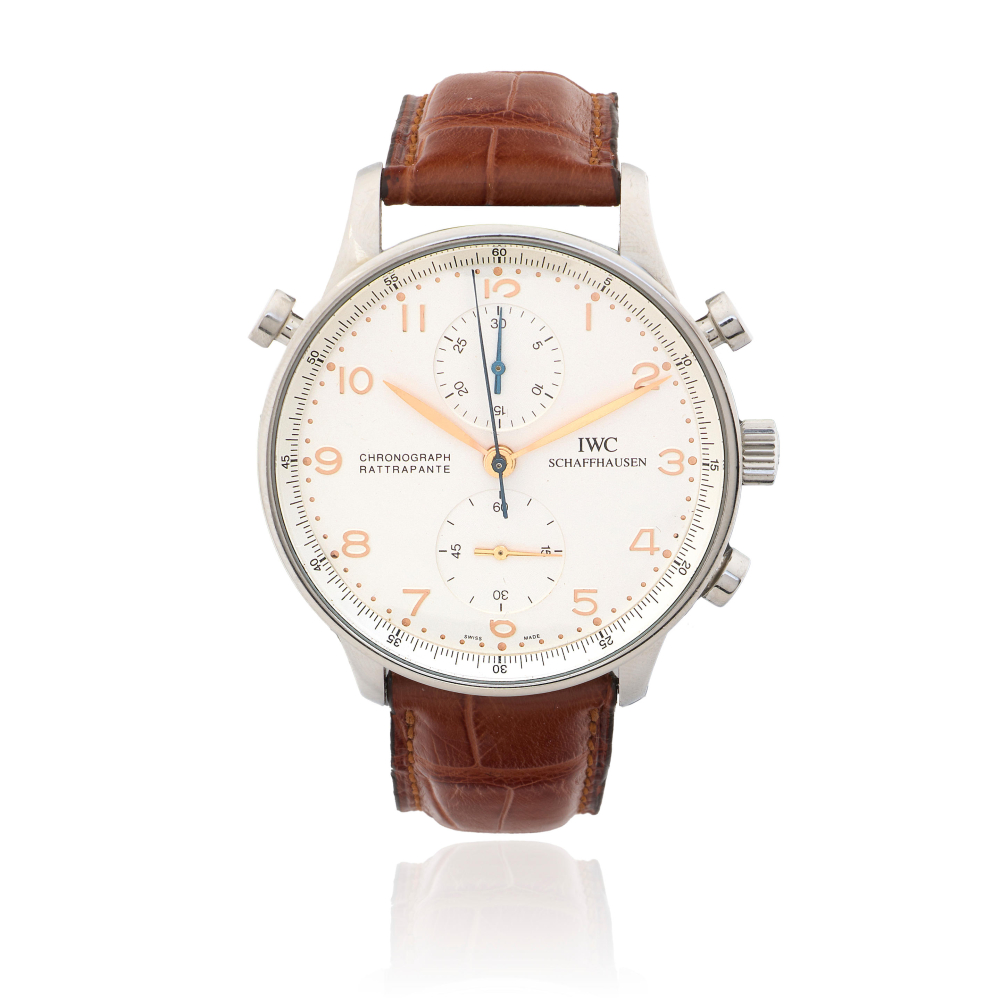 IWC. A stainless steel manual wind split second chronograph wristwatch