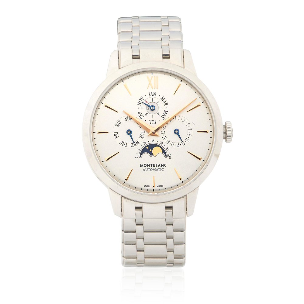 Montblanc. A stainless steel automatic perpetual calendar bracelet watch with moon phase