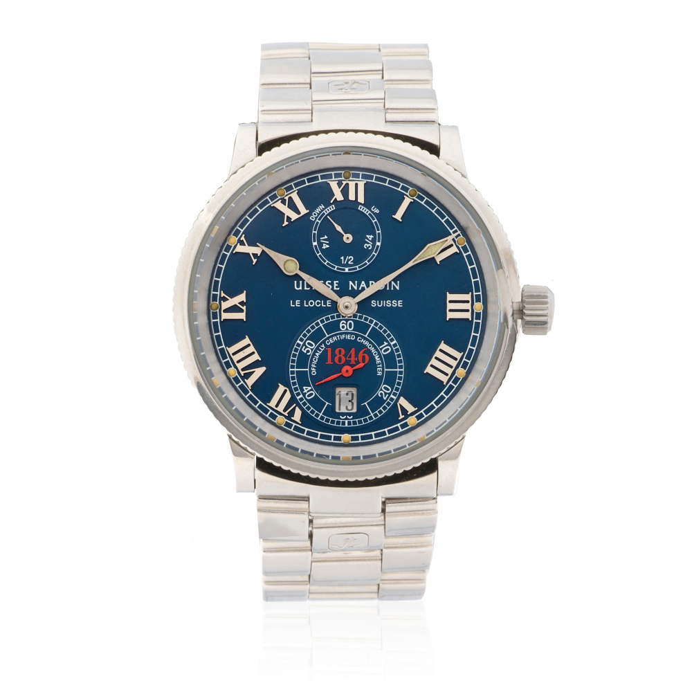 Ulysse Nardin. A stainless steel automatic calendar bracelet watch with power reserve