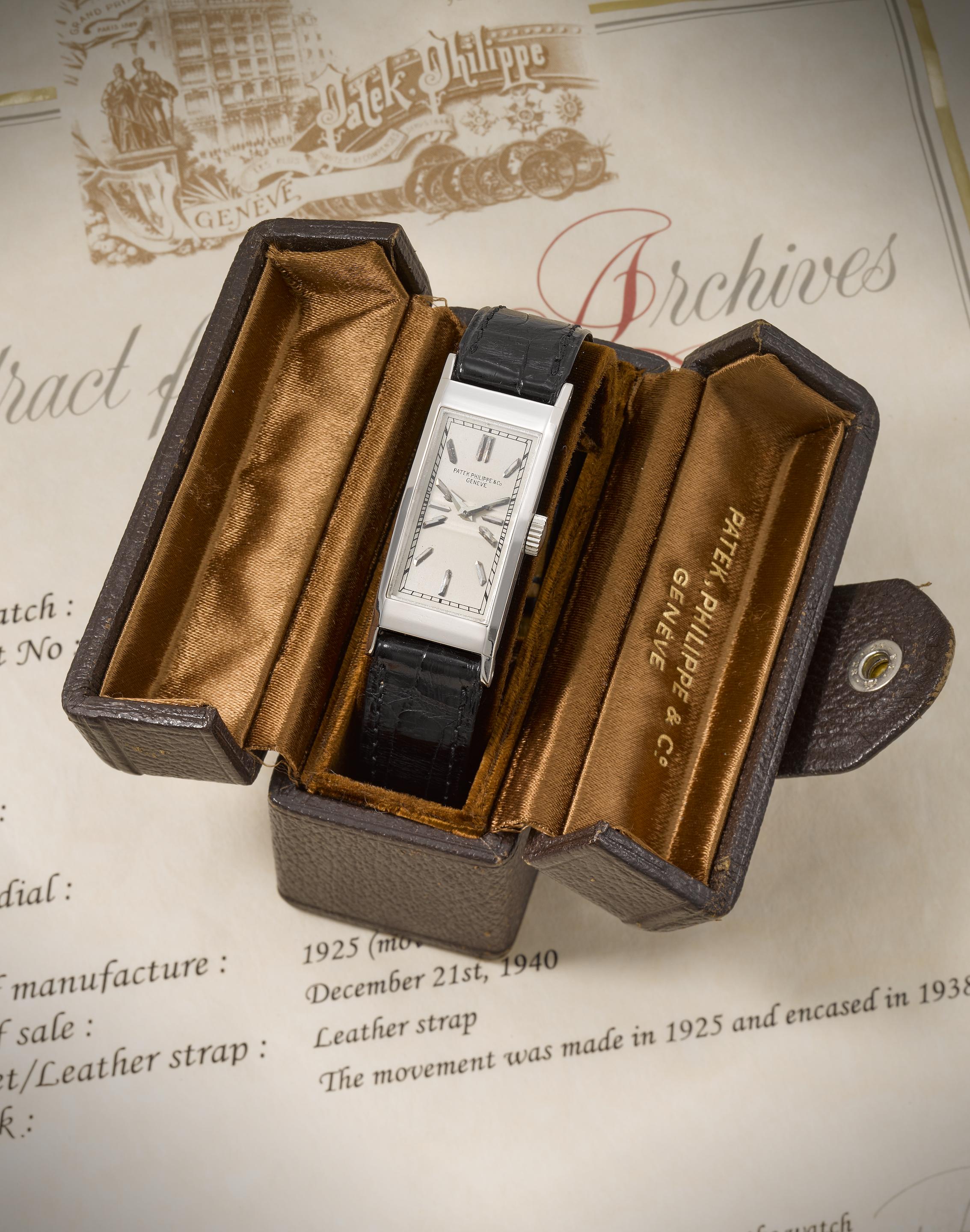 Patek Philippe & Co. A rare and early platinum manual wind wristwatch