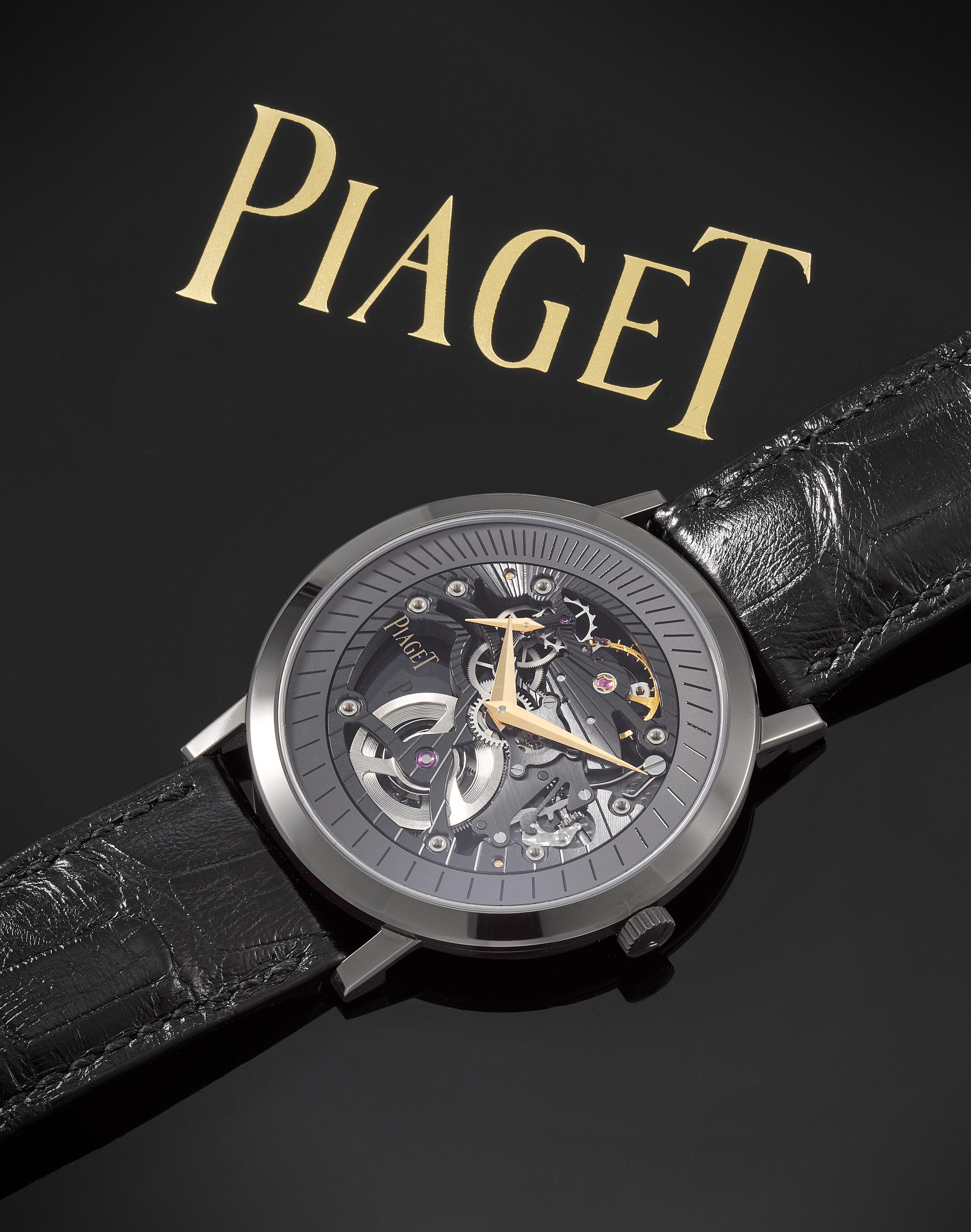 Piaget. A unique 18K PVD black treated white gold manual wind ultra thin skeletonised wristwatch created for the Only Watch 2011 charity auction