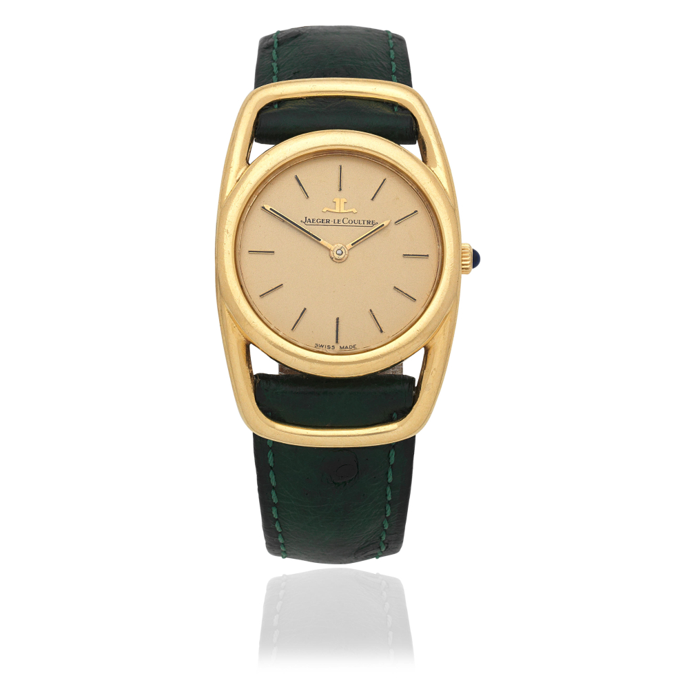 Jaeger-LeCoultre. An 18K gold manual wind wristwatch with stirrup lugs