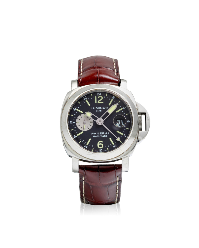PANERAI. A LIMITED EDITION STAINLESS STEEL AUTOMATIC CALENDAR WRISTWATCH WITH DUAL TIME ZONE