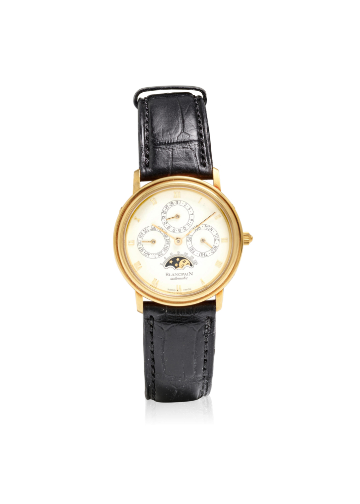 BLANCPAIN. AN 18K GOLD AUTOMATIC PERPETUAL CALENDAR WRISTWATCH WITH MOON PHASES