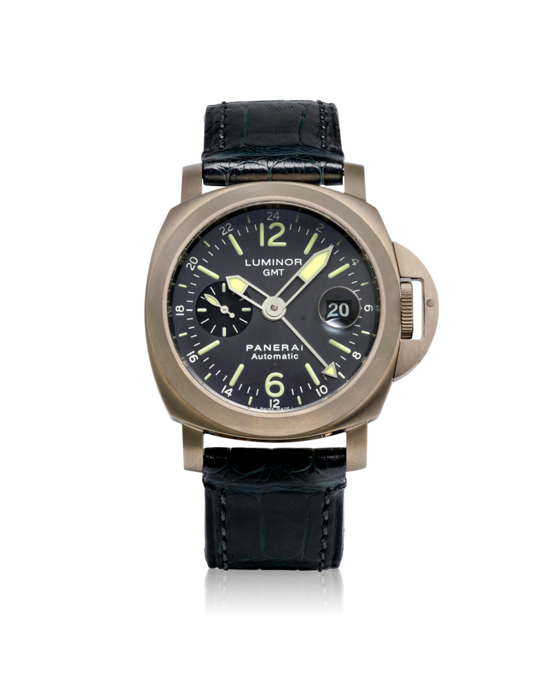 PANERAI. A TITANIUM AUTOMATIC CALENDAR WRISTWATCH WITH DUAL TIME ZONE