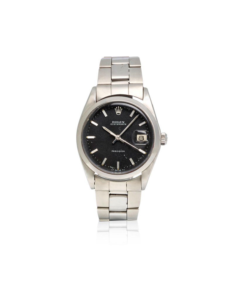 ROLEX. A STAINLESS STEEL AUTOMATIC CALENDAR BRACELET WATCH