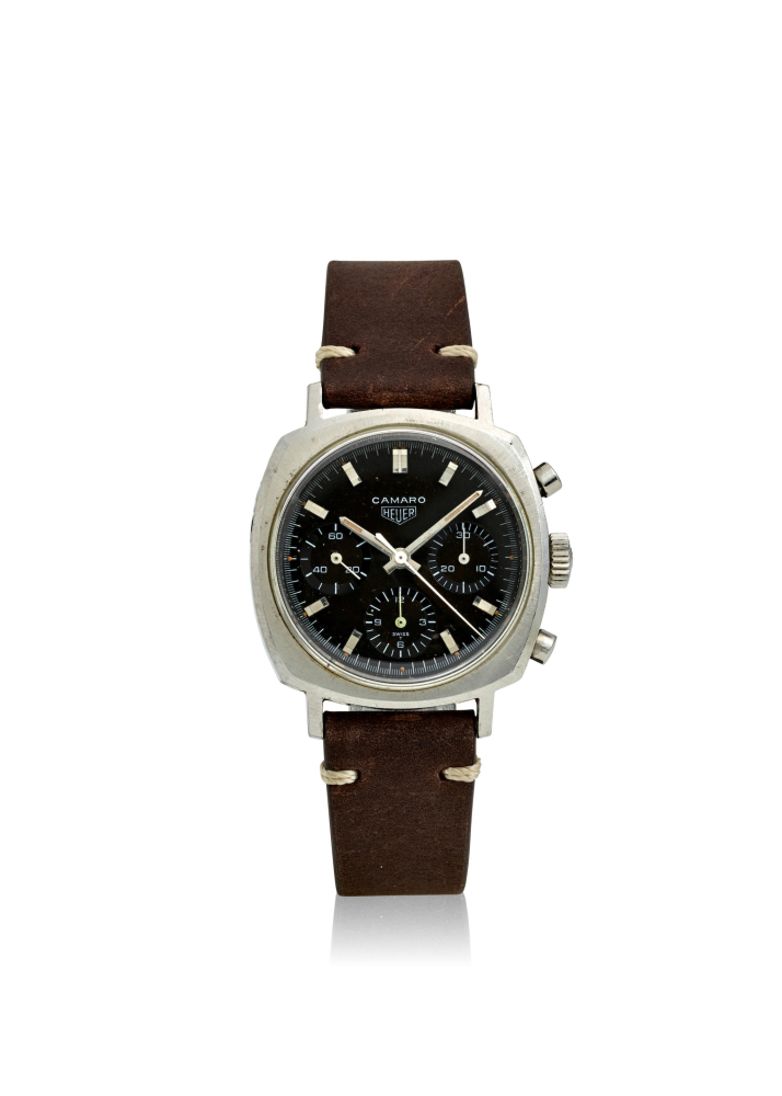 [NO RESERVE] HEUER. A STAINLESS STEEL MANUAL WIND CHRONOGRAPH WRISTWATCH