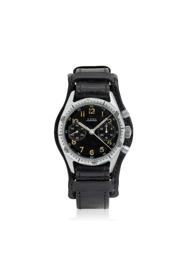 JUNGHANS. A CHROME PLATED STEEL MANUAL WIND CHRONOGRAPH WRISTWATCH