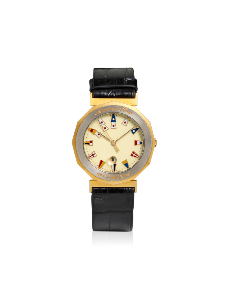 [NO RESERVE] CORUM. A STAINLESS STEEL AND GOLD QUARTZ CALENDAR WRISTWATCH
