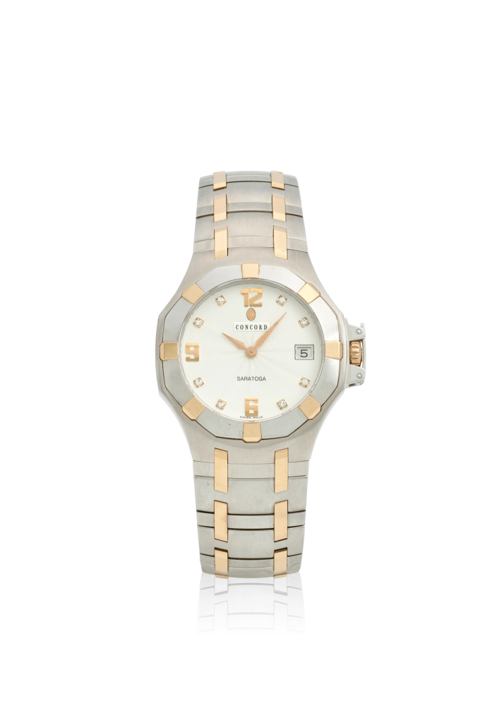[NO RESERVE] CONCORD. A STAINLESS STEEL AND GOLD DIAMOND SET QUARTZ CALENDAR BRACELET WATCH