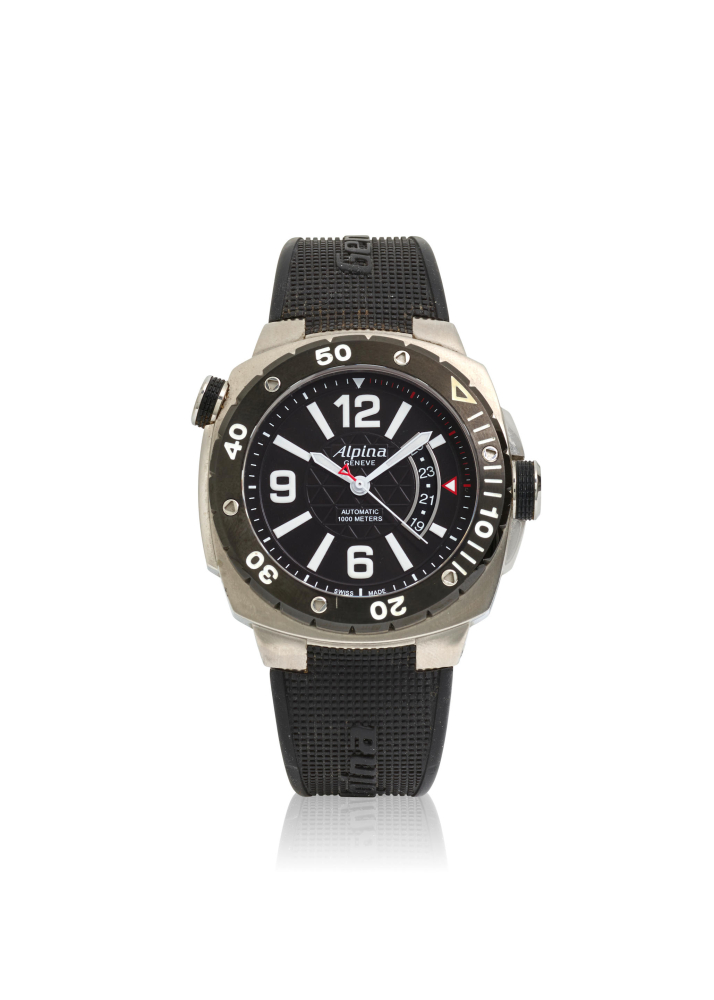 ALPINA GENEVE. A STAINLESS STEEL AUTOMATIC CALENDAR DRIVER WRISTWATCH