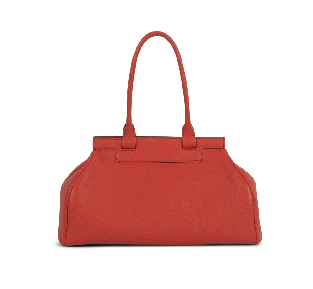 Moynat: a Coral Red Calfskin Pauline Tote Bag