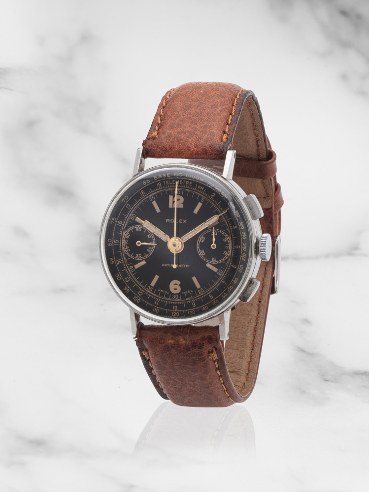 Rolex. A fine stainless steel manual wind chronograph wristwatch