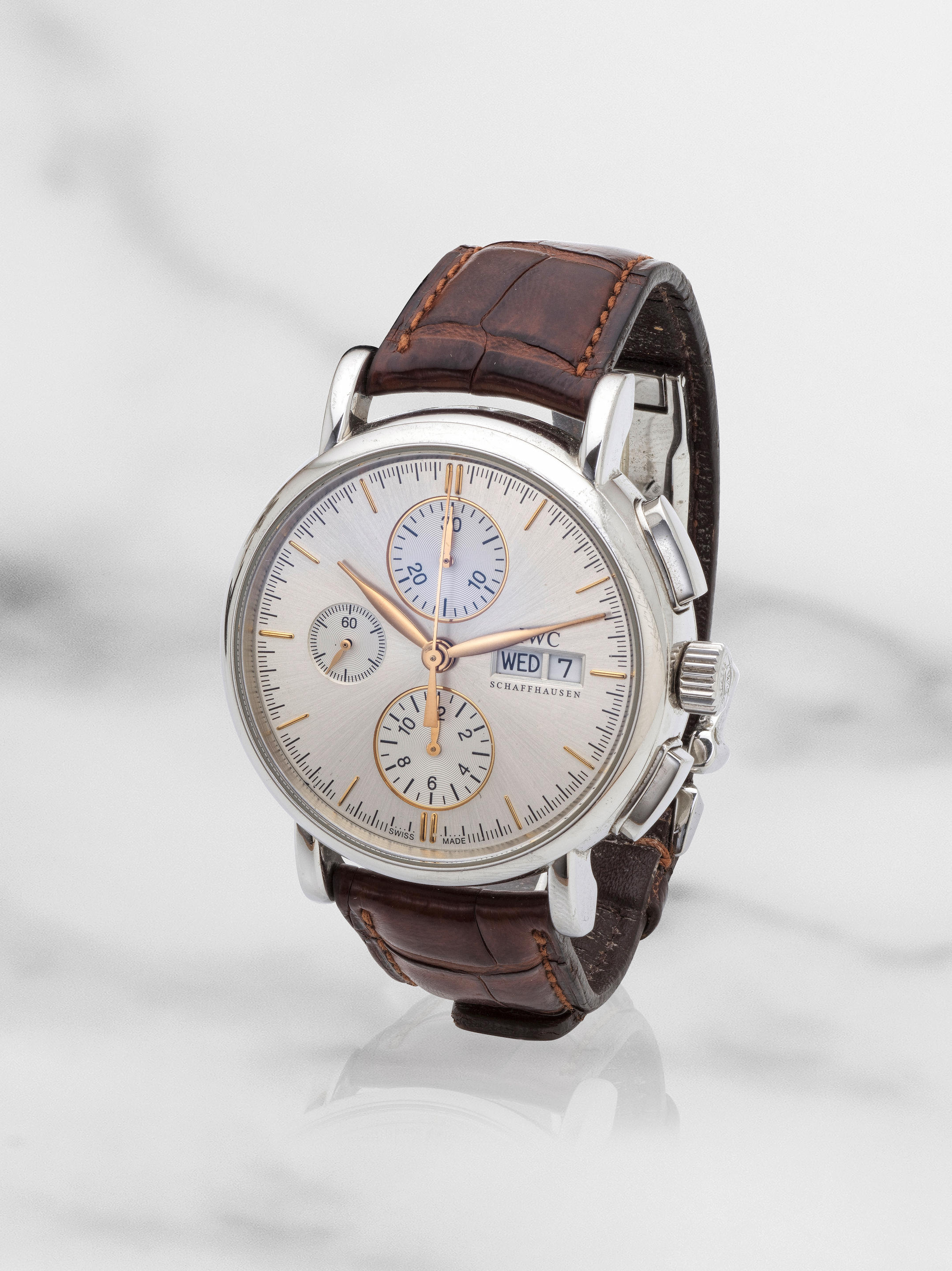 IWC. A stainless steel automatic calendar chronograph wristwatch