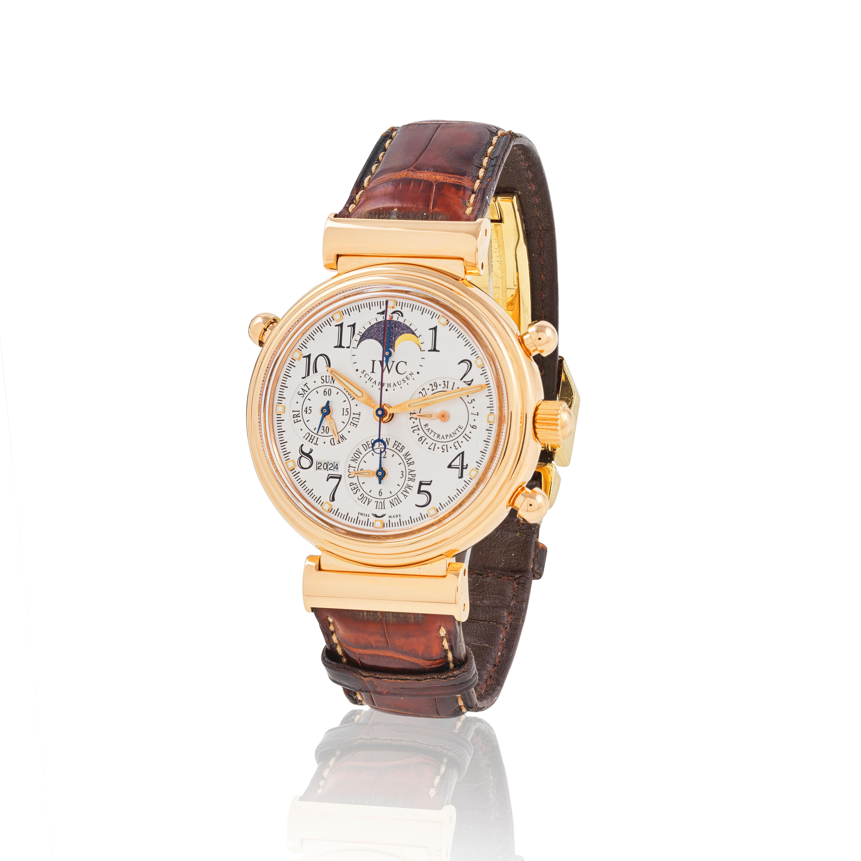 IWC. A fine 18K rose gold perpetual calendar split second chronograph wristwatch with moon phase indication