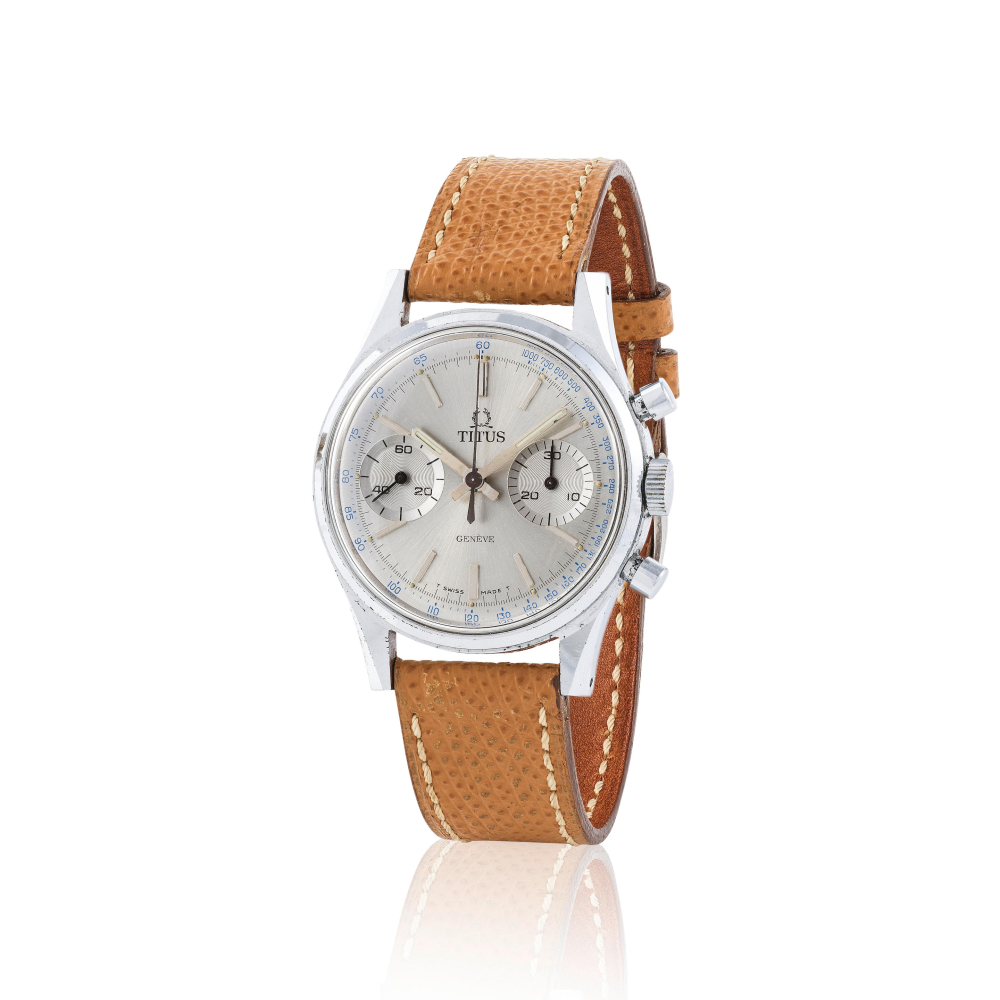 Titus Genève. A stainless steel and chrome plated manual wind chronograph wristwatch