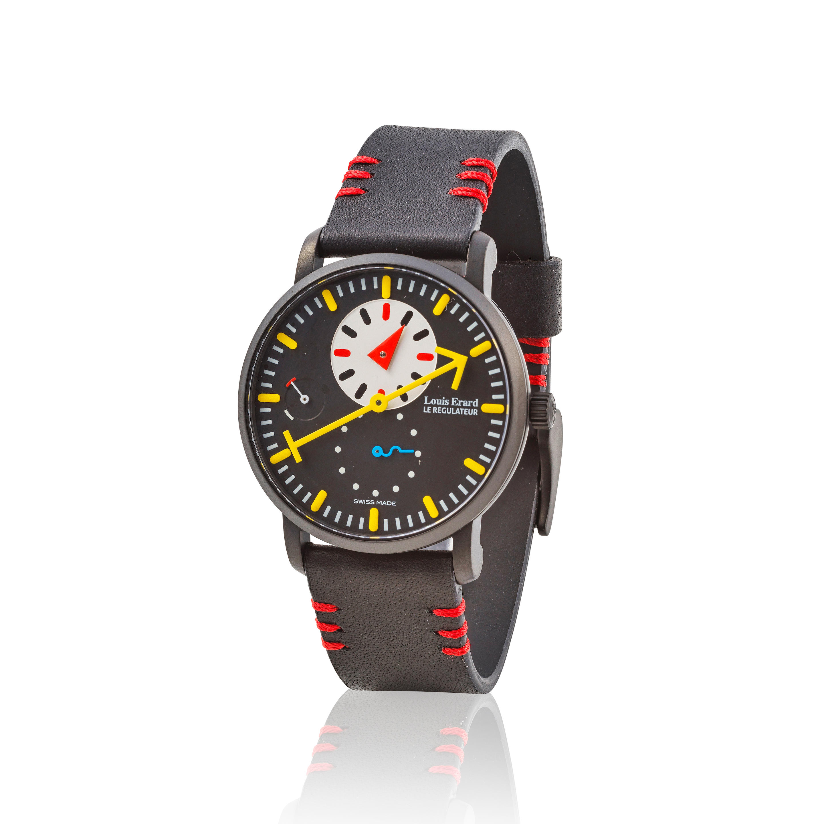 Louis Erard. A black PVD coated stainless steel manual wind wristwatch with power reserve indication