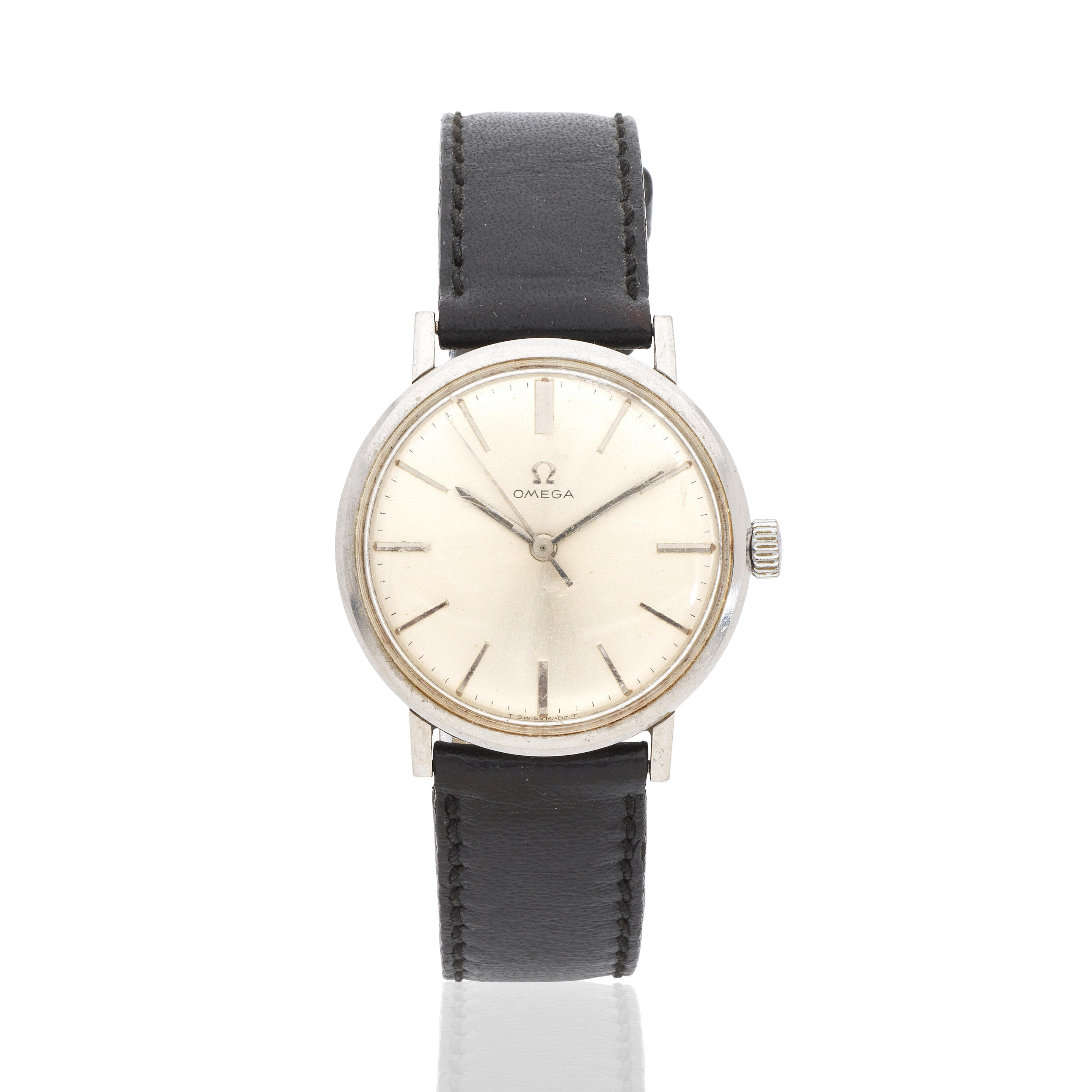 Omega. A stainless steel manual wind wristwatch