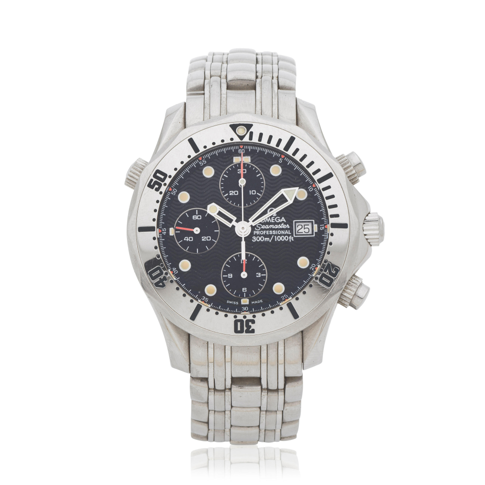 Omega. A fine stainless steel automatic calendar chronograph bracelet watch