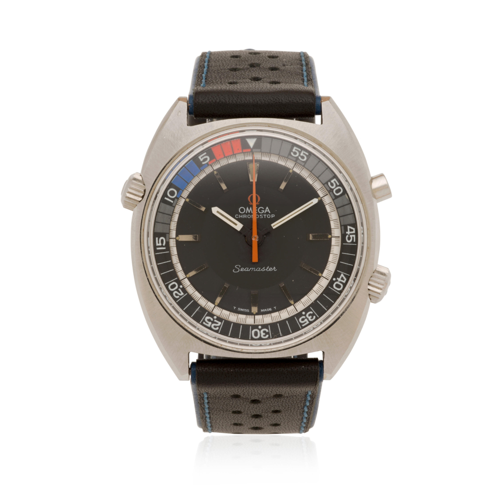 Omega. A stainless steel manual wind single button chronograph wristwatch