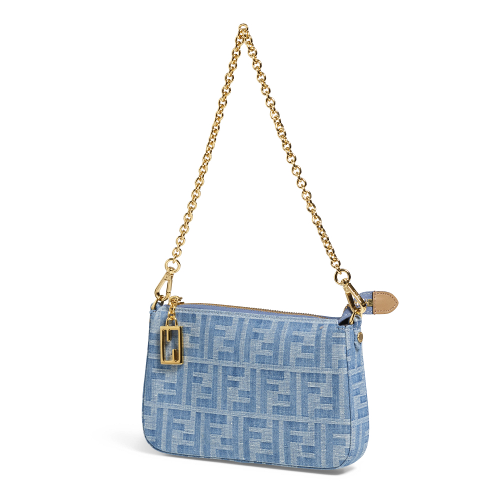 FENDI: FF JACQAURD DENIM BAGUETTE