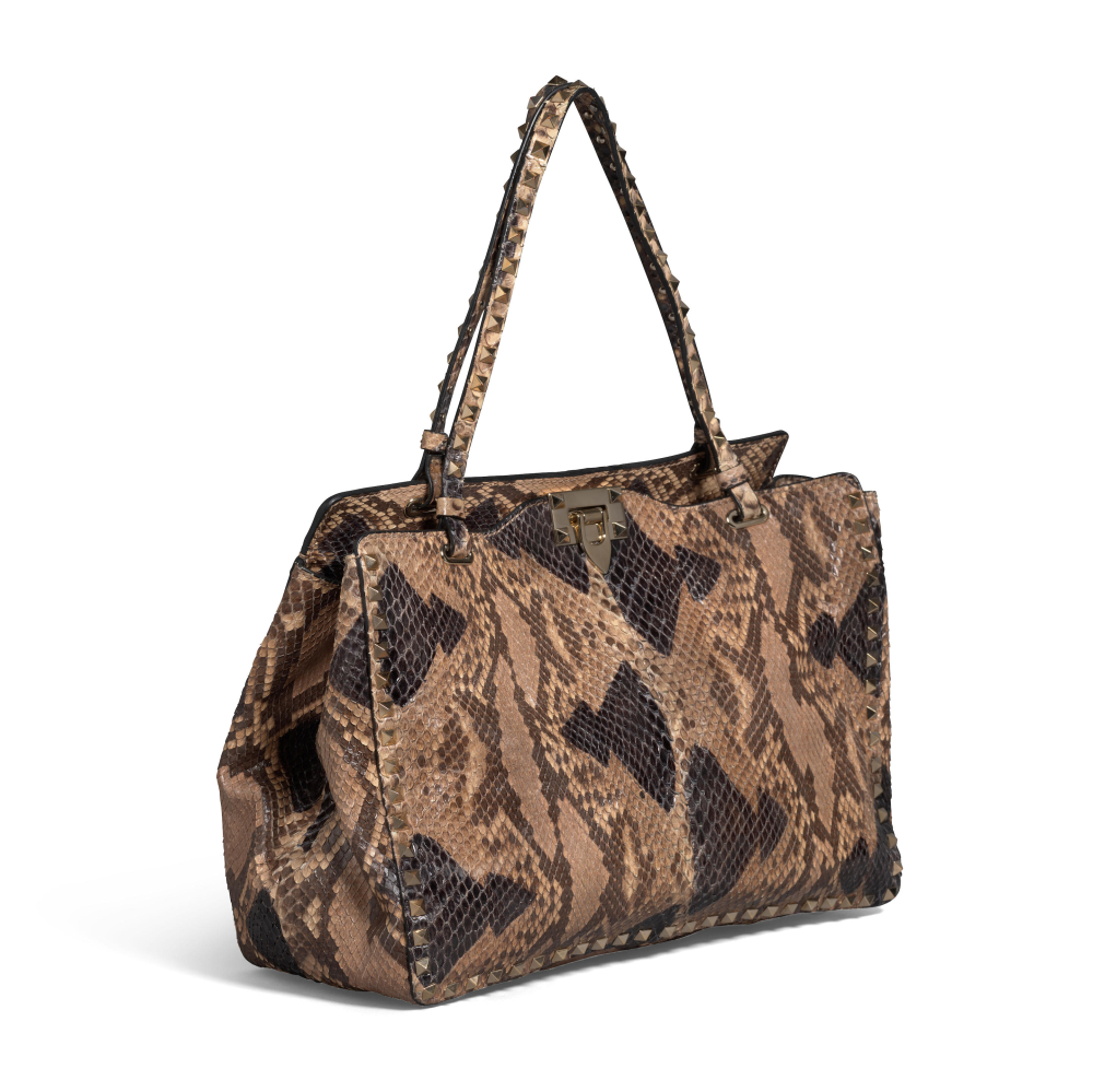 VALENTINO: PYTHON ROCKSTUD TOTE