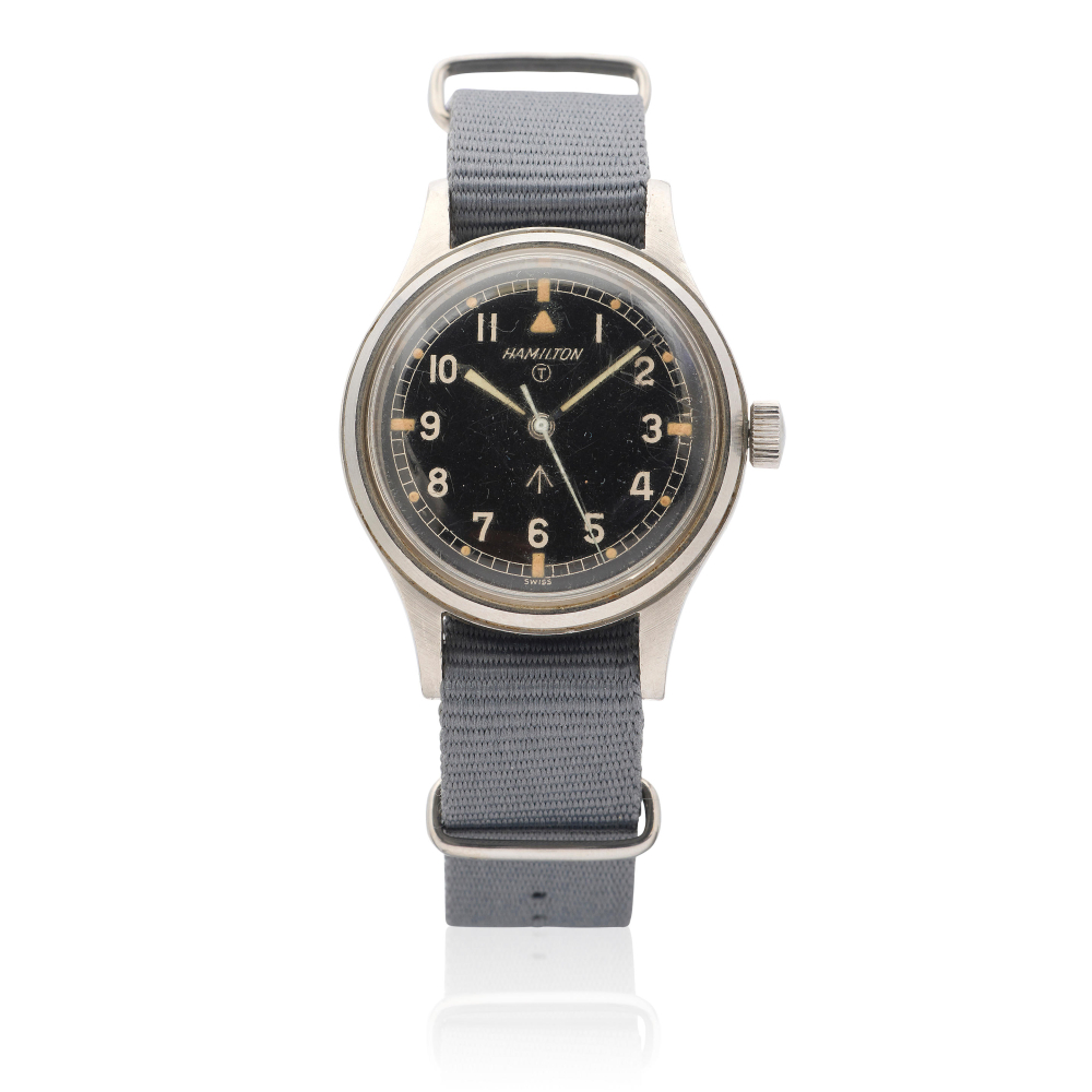 Hamilton. A stainless steel military issue manual wind wristwatch