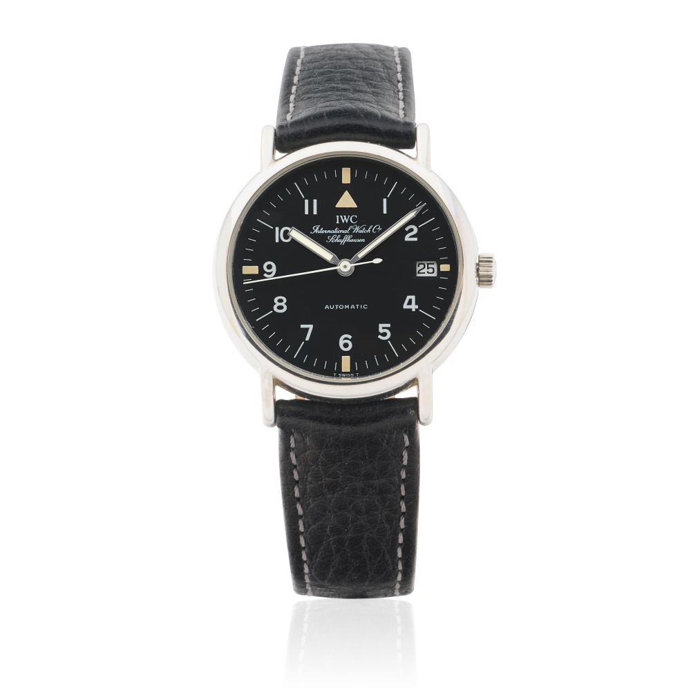IWC. A stainless steel automatic calendar wristwatch