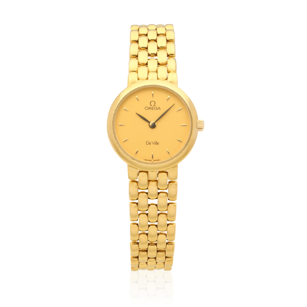 Omega. A lady's 18K gold quartz bracelet watch