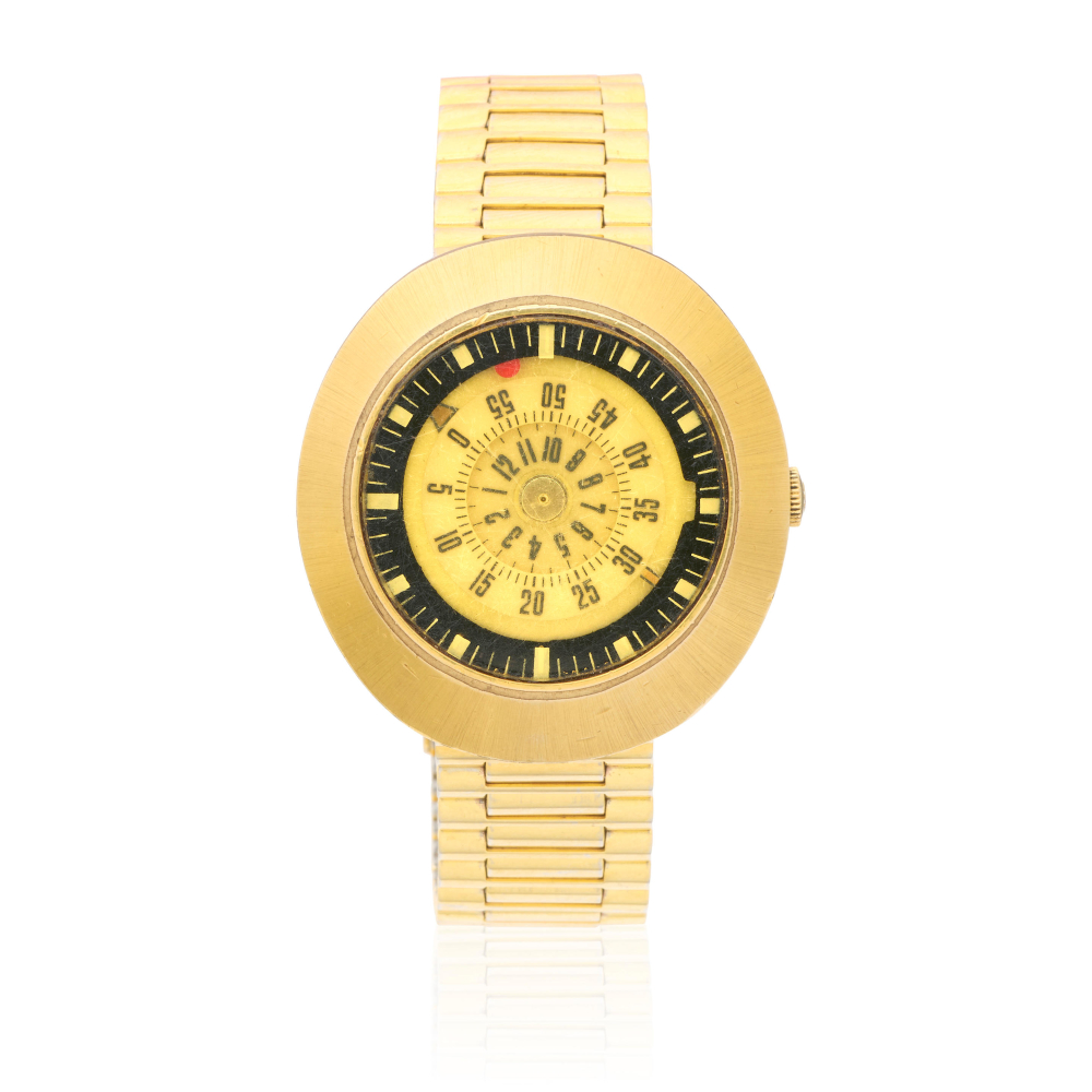 Zodiac. An unusual gold plated stainless steel automatic bracelet watch with mystery dial