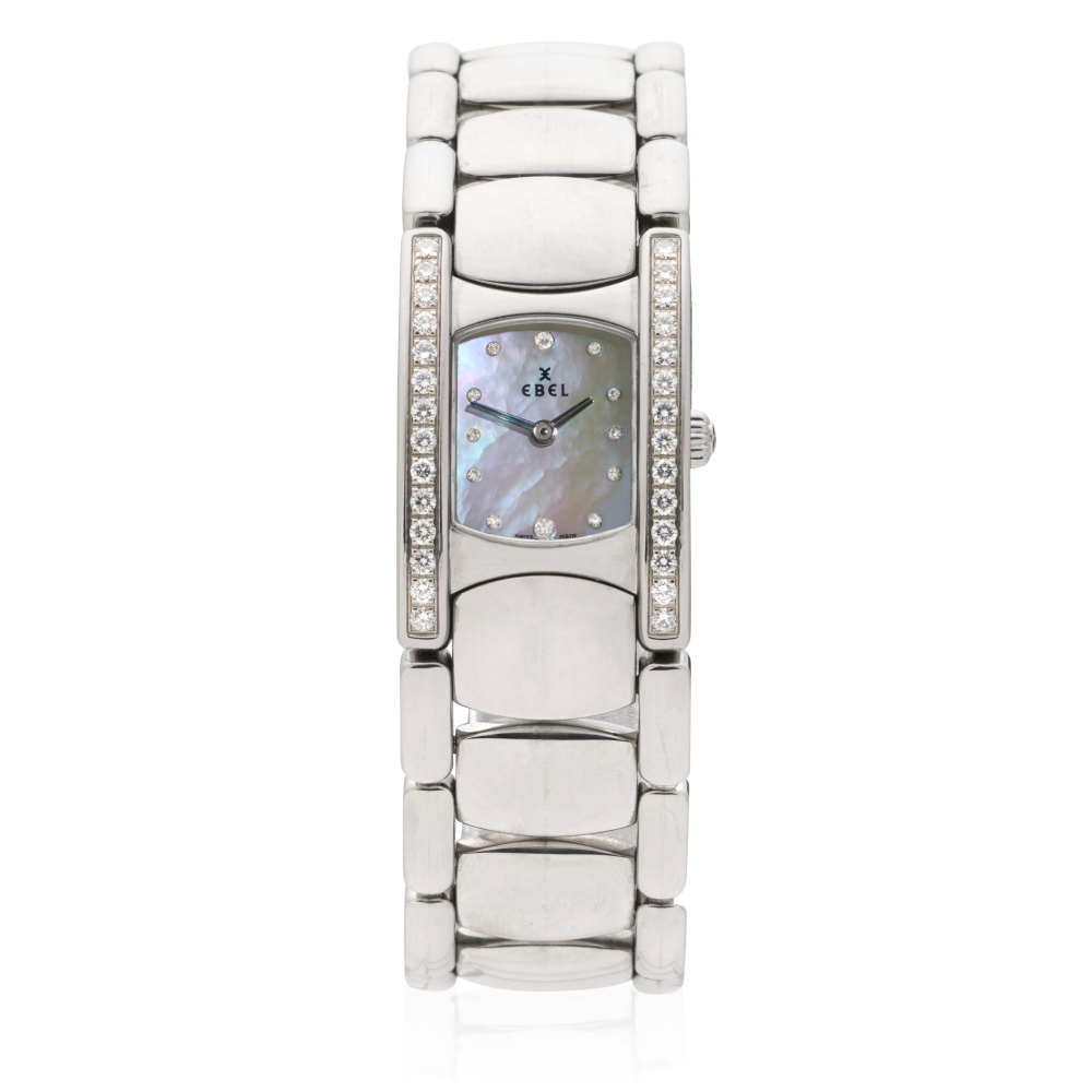 Ebel. A lady's stainless steel and diamond set quartz bracelet watch with mother of pearl dial