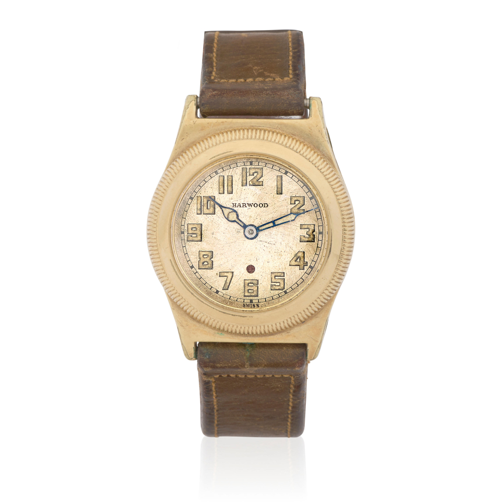Harwood. An unusual gold filled bumper automatic wristwatch