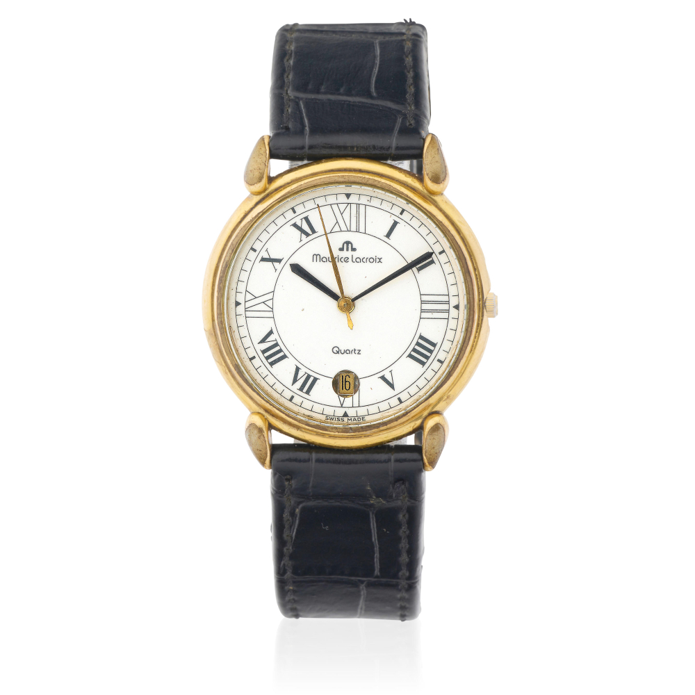 Maurice Lacroix. A gold plated quartz calendar wristwatch