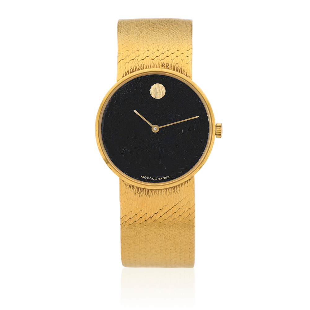 Movado. A lady's 18K gold manual wind bracelet watch