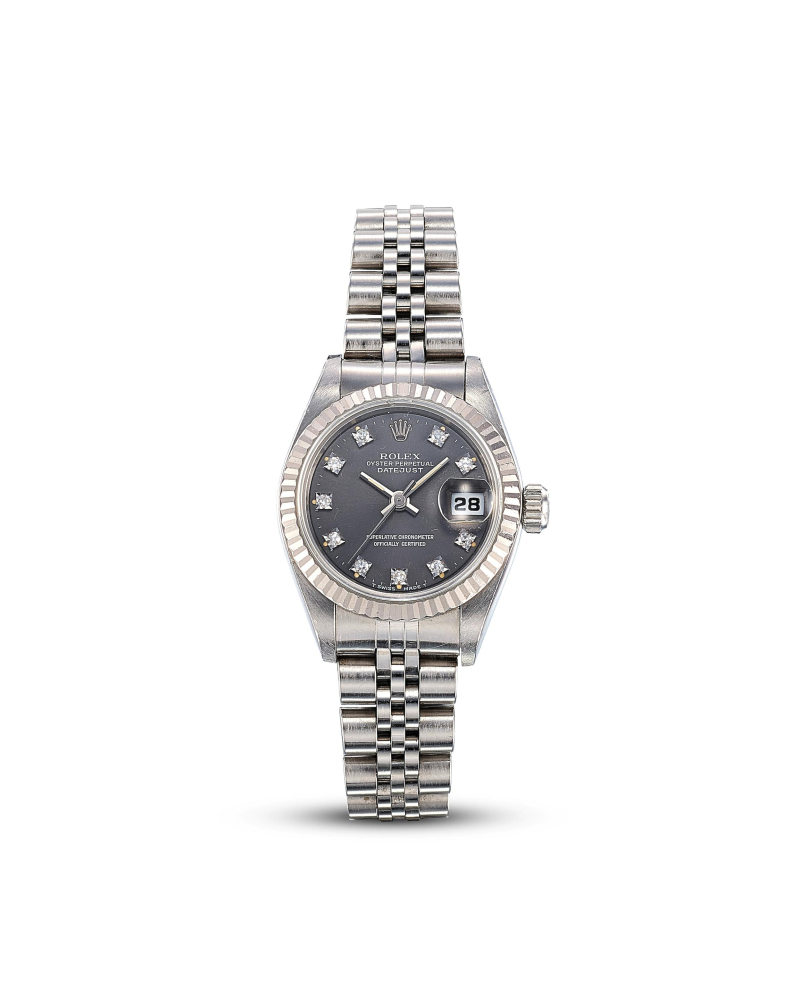 ROLEX | DATEJUST, REF.69174, A STAINLESS STEEL BRACELET WATCH WITH WHITE GOLD BEZEL AND DIAMOND-SET INDEXES AND DATE, CIRCA 1996