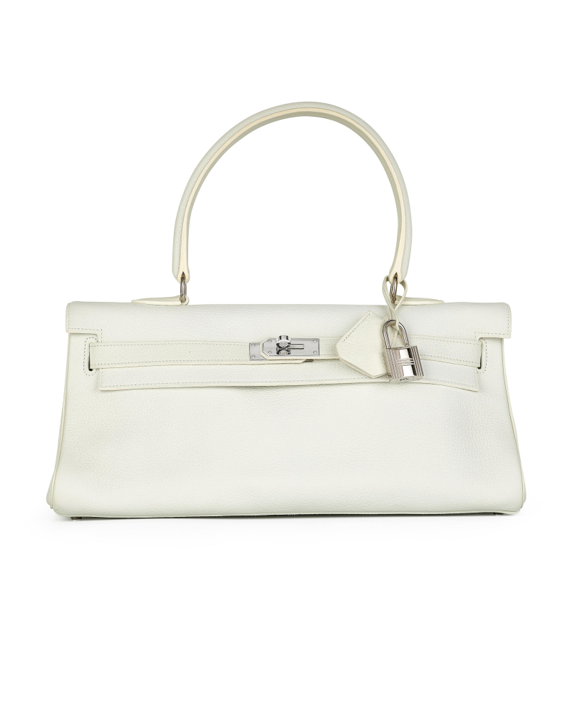 HERMÈS: SNOW WHITE TAURILLON CLEMENCE SHOULDER KELLY 42 WITH PALLADIUM HARDWARE